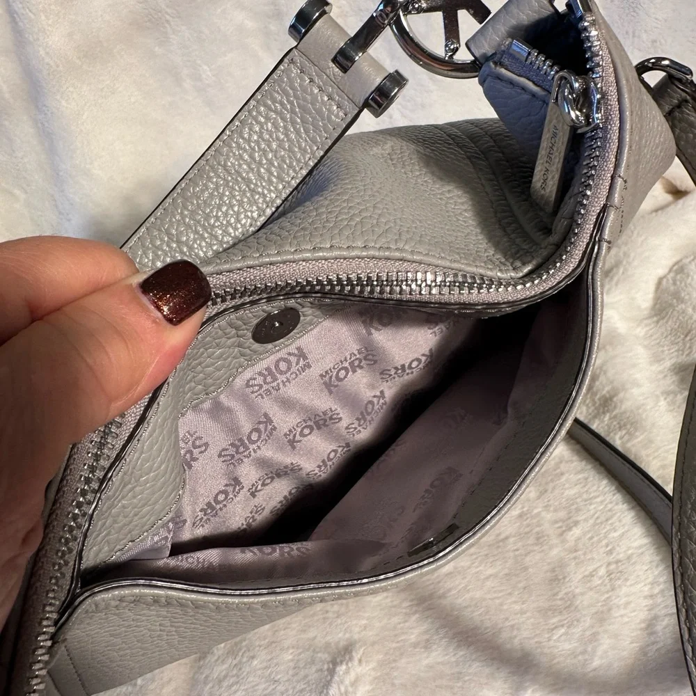 ✨ Michael Kors Julia Gray Pebbled Leather Convertible Shoulder Bag Hobo EUC